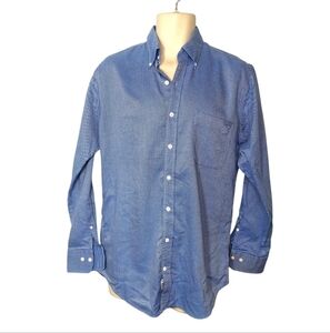 Peter Millar Men Shirt Size Medium Blue White Pindot Nanoluxe Cotton Button Down